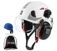 HEARMOR Casco de protección 3 en 1 con protección auditiva y visera, certificado EN 397 Casco de trabajo para trabajos forestales, BAU y escalada, incluye bolsa portátil e inserciones de casco