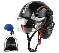 HEARMOR Casco de protección con visera y orejeras, certificado EN 397, casco de trabajo ventilado, suspensión de 6 puntos, ideal para la industria y la construcción, color negro