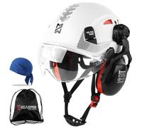HEARMOR Casco de seguridad con protección auditiva y visera, casco de trabajo ventilado certificado EN 397, suspensión de 6 puntos, ideal para la industria y la construcción, blanco