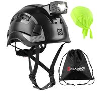 HEARMOR Casco industrial Working at Heights para adultos, casco de construcción con faro LED, incluyendo seguridad ABS aprobada certificación EN12492, prueba de absorción de impactos EN397 y