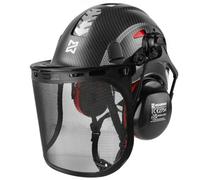 HEARMOR VOLTEK - Juego de casco de seguridad forestal 5 en 1, casco duro ABS con protectores auditivos, visera, gorro de sudor y bolsa de transporte, diseño cómodo y ventilado a prueba de golpes para