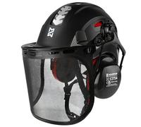 HEARMOR VOLTEK - Juego de casco de seguridad forestal 5 en 1, casco duro ABS con protectores auditivos, visera, gorro de sudor y bolsa de transporte, diseño cómodo y ventilado a prueba de golpes para