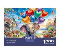 Heart Balloons Elefante Elefante Fairy Town Puzzles 1000 Piezas Pinturas Famosas Cuadros Desafiante Regalos para Hombres Niños De 8 A 12 Años 52x38cm/1000pcs