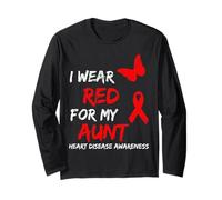 Heart Disease Awareness I Wear Red For My Aunt Ribbon Manga Larga
