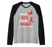 Heart Disease Awareness I Wear Red For My Daddy Ribbon Camiseta Manga Raglan