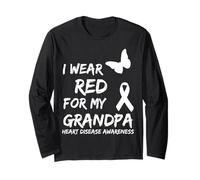 Heart Disease Awareness I Wear Red For My Grandpa Ribbon Manga Larga