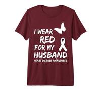 Heart Disease Awareness I Wear Red For My Husband Ribbon Camiseta Premium