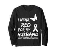 Heart Disease Awareness I Wear Red For My Husband Ribbon Manga Larga