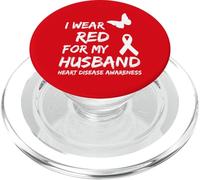Heart Disease Awareness I Wear Red For My Husband Ribbon PopSockets PopGrip para MagSafe