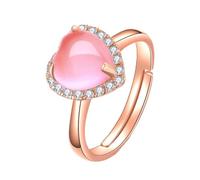 Heart Gemstone Rose Rose Quartz Joyería de Anillo Ajustable para Mujeres Pendientes de Boda