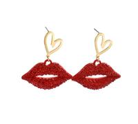 Heart & Lip Earrings, Red Diamond-Inlaid Women's Ear Pendants, Suitable for Daily Outfit Matching, Parties, Banquets, Gatherings