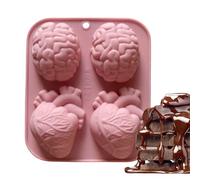 Heart Mold, Brain Mold, 6.42x5.08x1.26 Inches, Silicone Craft Moulds, Resin Candy, Creative 4-Cavity Flexible for Chocolate, Dessert, Wax, Clay, Soap, Home, Kitchen, Bakery, Event, Classroom, Party