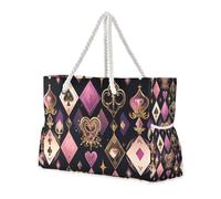 Heart of Peach Peach y Purple Poker - Bolsa de hombro portátil con bolsillos laterales para fin de semana para piscina, gimnasio, comestibles, viajes