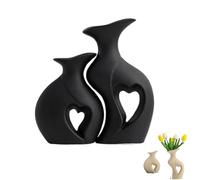 Heart Shaped Ceramic Vase Set of 2,Modern Decorative Vases for Table Centerpiece,Minimalist Home Decor,Valentines Day Gift for Women,Wife,Girlfriend (Black)
