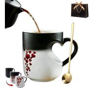 Heart-Shaped Color Changing Magic Ceramic Mug,Thermochromic Magic Love Coffee Cup With Handle,That Reveals Surprise Design When Filled With Hot Beverage,For Valentine'S Day Gifts. (L-1pcs, 8*9)