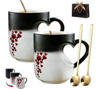 Heart-Shaped Color Changing Magic Ceramic Mug,Thermochromic Magic Love Coffee Cup With Handle,That Reveals Surprise Design When Filled With Hot Beverage,For Valentine'S Day Gifts. (P-2pcs, 8*9)