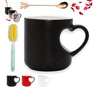 Heart-Shaped Color Changing Magic Ceramic Mug, Valentine Themed Heart Shaped Handle Ceramic Coffee Cup Funny Color Changing Coffee Cup with Red Heart Design for Weddings & Anniversaries (Black)