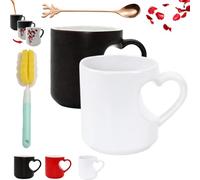 Heart-Shaped Color Changing Magic Ceramic Mug, Valentine Themed Heart Shaped Handle Ceramic Coffee Cup Funny Color Changing Coffee Cup with Red Heart Design for Weddings & Anniversaries (2* B)