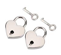 Heart Shaped Padlock with Skeleton Key 2 Sets Metal Lock for Luggage Diary Jewelry Box Silver Color 30x39x6mm
