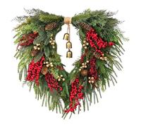 Heart Shaped Pine Christmas Wreath - 17.72in Bell & Berry Decor | 17.72in / 45cm (460g) | Premium Weather-Resistant PVC | Heart-Shaped Pine Greenery Christmas Wreath with Rustic Bells