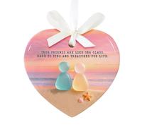 Heart-Shaped Sea Glass Friendship Ornament, Ceramic Art Keepsake for Best Friends, Sisters, Coworkers, Distinctive Home Decor, Thoughtful Thank You Present