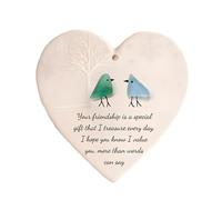 Heart-Shaped Sea Glass Friendship Ornament, Ceramic Art Keepsake for Best Friends, Sisters, Coworkers, Distinctive Home Decor, Thoughtful Thank You Present