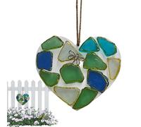 Heart-Shaped Sea Glass Sun Catcher | Acrylic -Inspired 2D Window Suncatcher Ornament | Decorative Hanging Light Reflector 15×13.5cm Love Heart Wall Window Decor | Balcony Porch Garden Living Room