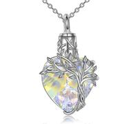 Heart Tree Of Life Urn Necklace for Ashes Sterling Silver Cremation Jewelry with Crystal W/funnel Filler Memorial Jewelry Gifts for Women Girls