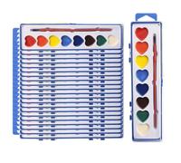 Heart Watercolor Paint Set, 24 Pack Heart-Shaped Water Colors with Brushes, Washable for Classroom Exchange Gifts (24 PCS)