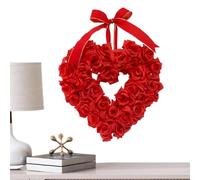 Heart Wreath - 40cm Artificial Red Rose Love Pendant For Romantic Decoration, Handcrafted Design with Vibrant Lifelike Roses, Front Door Ornament For Holiday Wedding Party Garden Home Porch