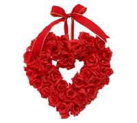 Heart Wreath - Artificial Red Rose Love Pendant, Romantic Valentines Day Door Hanger with Silk Petals, Sturdy Weather Resistant Frame, Ideal for Holiday Wedding Front Door Porch