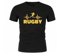 Heartbeat of rugbying Men's Spring Fashion Full Sleeve Sports T Shirt Funny Print Men's Top Track and Field Suit Black XL