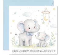 Heartfelt New Baby Card, A Little Brotherly Love, acuarela elefantes