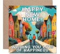Heartfelt New Home Card - Tarjeta de felicitación de casas coloridas y pareja feliz, ilustración brillante y alegre para un gran movimiento, llena de calidez y buenas vibras, cuadrado de 145 mm, sobre