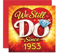 Heartfelt - Tarjeta de 73 aniversario, corazones vibrantes y diamantes brillantes, diseño alegre con texto en inglés "We Still Do Since 1953" - Celebrating Lifelong Love - Cuadrado de 145 mm, sobre
