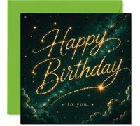 Heartfelt - Tarjeta de cumpleaños con diseño de estrellas mágicas, cielo nocturno brillante y letras doradas con estrellas brillantes, cuadrada de 145 mm, sobre incluido
