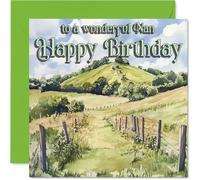 Heartfelt - Tarjeta de cumpleaños para abuela - Warm Wishes and Rolling Hills - Paisaje sereno con verdes suaves y amarillos - 145 mm cuadrada, sobre incluido