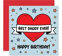 Heartfelt - Tarjeta de cumpleaños para papá - Big Love, Big Cheer - Corazón rojo con diseño de estrellas coloridas - Seguro que hará sonreír a papá - cuadrado de 145 mm, sobre incluido