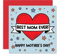 Heartfelt - Tarjeta para el día de la madre para mamá, ilumina su día con amor atrevido, diseño de corazón rojo y estrellas coloridas, una manera alegre de celebrar a mamá, cuadrado de 145 mm, sobre