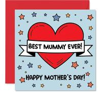 Heartfelt - Tarjeta para el día de la madre para mamá, llena de amor y color, corazón rojo y estrellas juguetonas en un diseño audaz y alegre, cuadrado de 145 mm, sobre incluido