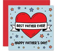 Heartfelt - Tarjeta para el día del padre para padre, gran amor y un poco de brillo, diseño de corazón rojo audaz y estrellas alegres, cuadrado de 145 mm, sobre incluido