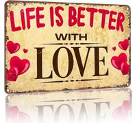 Heartfelt Vintage Sign Life Is Better With Love Hanging 8 X 12 in