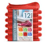 Hearth & Harbor Paño de Limpieza de Microfibra, Toallas de Microfibra para Coches, Paquete de 12 paños de Limpieza, Trapos de Limpieza Rojos, Toalla de Microfibra Reutilizable, Trapos de Microfibra