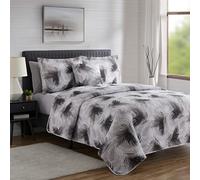 Hearth & Harbor Pinsonic Weave - Juego de Ropa de Cama Acolchado Ligero, Microfibra, 20 Hojas de Palma, tamaño Queen