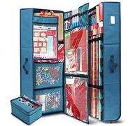 Hearth & Harbor Premimum - Organizador de papel para envolver regalos con ruedas, con bolsillos exclusivos, solapa central, cajas de malla y caja de cinta, contenedor de papel para envolver