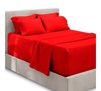 Hearth & Harbor Se Adapta a colchones de hasta 21 Pulgadas, sábanas y Fundas de Almohada de Doble Cepillado, Microfibra, Rojo Cereza, tamaño Queen