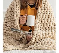 Hearth & Stone Manta de Punto Grueso de Color Blanco Avena - Manta de Punto Grueso súper Suave para Cama (50 x 60) - Manta acogedora - Manta de Chenilla de Punto Grueso - Manta de Punto Grande