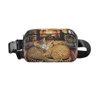 Hearthside Feline Siesta: Cozy Cats by The Fire - Bolsa cruzada para hombres y mujeres, resistente al agua, con correa ajustable para entrenamiento, correr, senderismo
