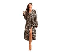 HEARTNICE Bata de forro polar con capucha para mujer, bata de baño suave para mujer, bonito abrigo largo de casa, Capucha con estampado de leopardo, S-M