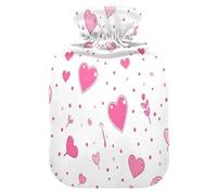 Hearts and Dots - Bolsa de agua caliente con funda de forro polar suave, bolsa de agua caliente para aliviar el dolor de cuello y hombros, terapias frías y calientes, talla L